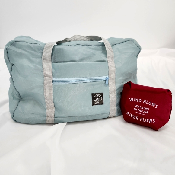 Packable‎ Ripstop Duffle Bags Bundle Lot of 2 Light Blue Maroon Travel 18 X 12 - Picture 1 of 7